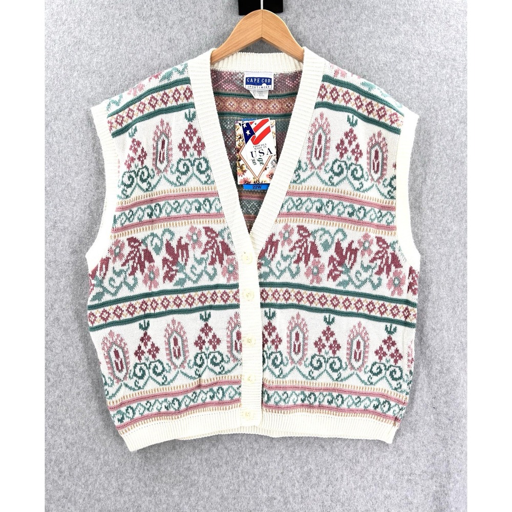 Vintage Cape Cod Sportswear Knit Sweater Vest Womens Size 22 3XL Made USA NWT